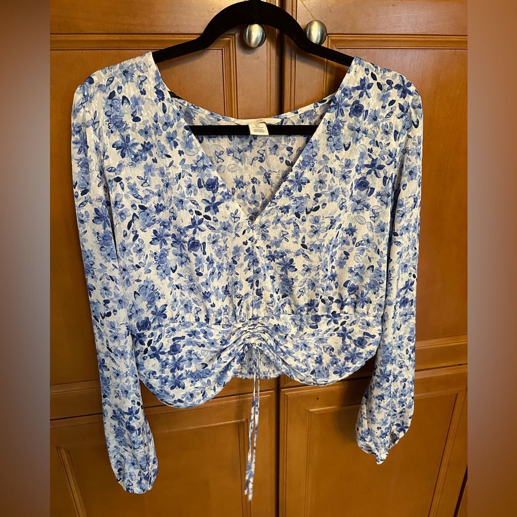 Floral Blue And White Blouse